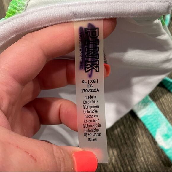 NWOT PINK Victoria’s Secret Ribbed Bikini Top Underwire Tie Dye Green Size XL - Picture 3 of 4